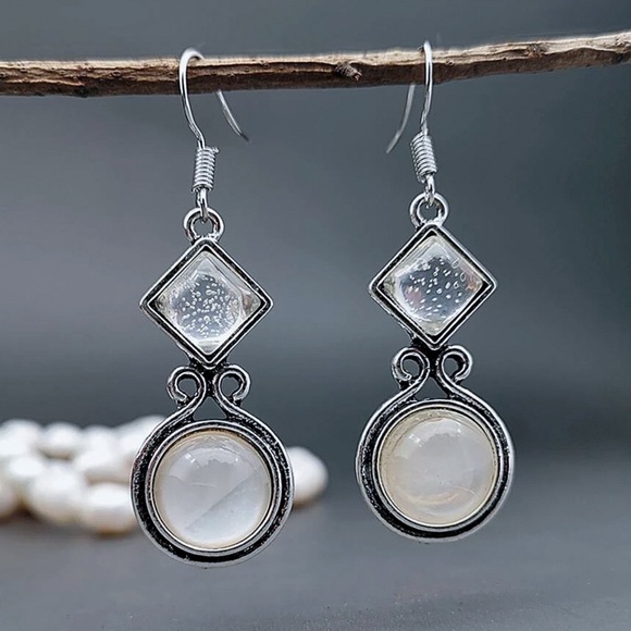GlitzBlitz Boutique Jewelry - Any 4/$25! Silver Moonstone Gem Drop Earrings